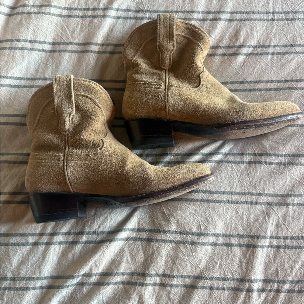 Tecovas Suede Short Cowboy Boots in Light Tan